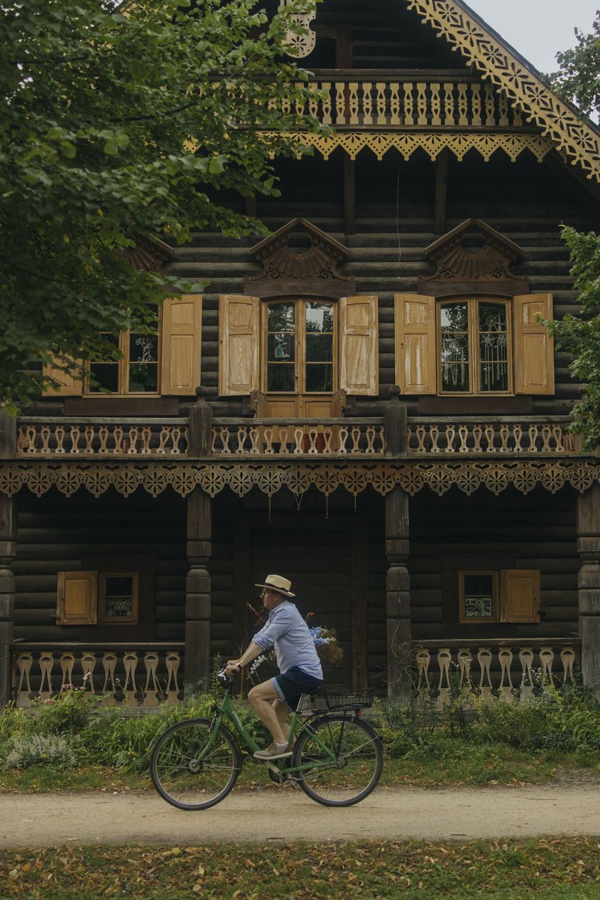 A cyclist in the Russian colony of Alexandrowka