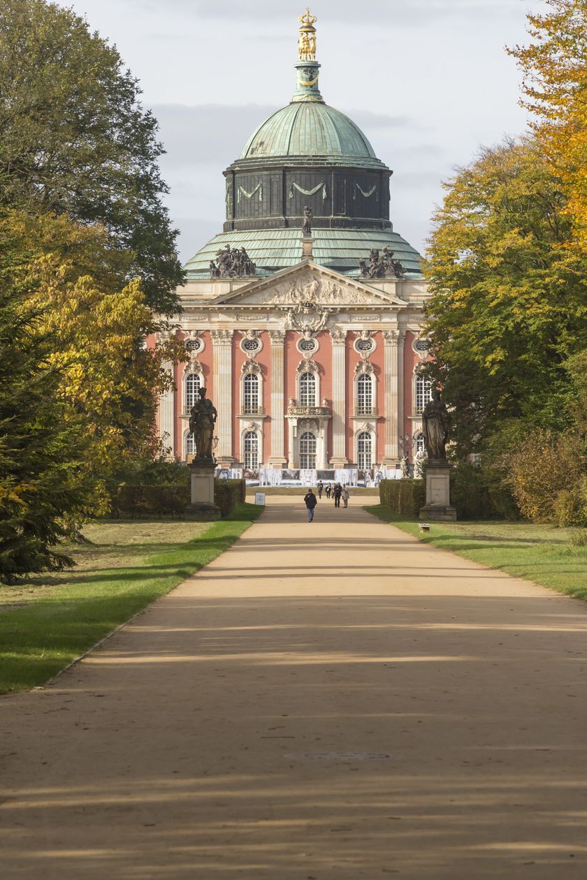 View of the New Palace from the main avenue in Sanssouci Park