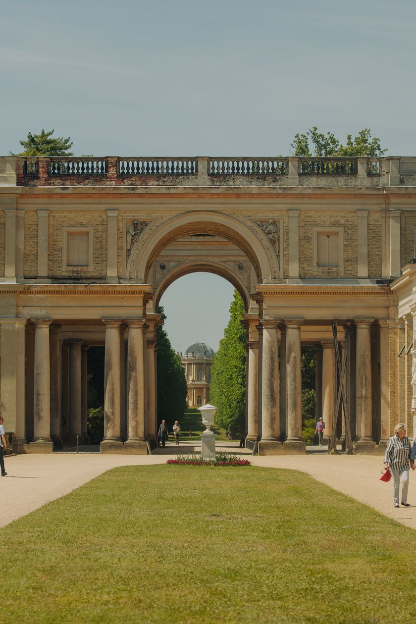 Orangery Palace in Sanssouci Park in summer with a view of the Belvedere Klausberg